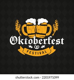 Oktoberfest hand drawn vector lettering and beer glass. Modern brush calligraphy. grunge background.