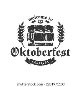 Oktoberfest hand drawn vector lettering and beer glass. Modern brush calligraphy. grunge background.