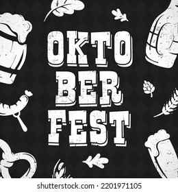 Oktoberfest hand drawn vector lettering and beer glass. Modern brush calligraphy. grunge background.