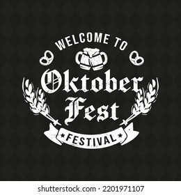 Oktoberfest hand drawn vector lettering and beer glass. Modern brush calligraphy. grunge background.