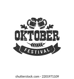 Oktoberfest hand drawn vector lettering and beer glass. Modern brush calligraphy. grunge background.