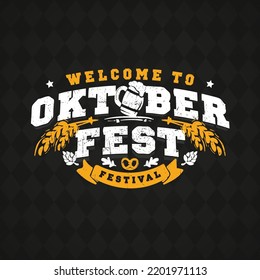 Oktoberfest hand drawn vector lettering and beer glass. Modern brush calligraphy. grunge background.