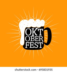 Oktoberfest hand written lettering background. Oktoberfest typography on beer mug. Festival decoration. Vector illustration.