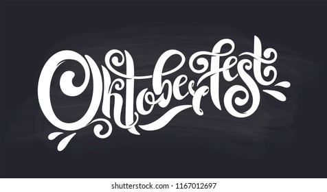 Oktoberfest handwritten lettering header. Design template event celebration. Oktoberfest typography title vector design for greeting cards and poster. Beer Bavarian Festival banner. Chalk logotype.