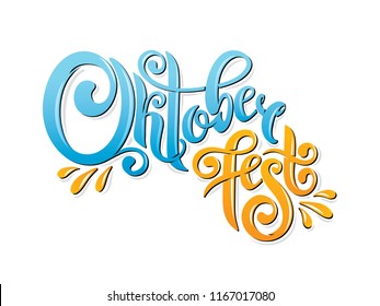 Oktoberfest handwritten lettering header. Design template event celebration. Oktoberfest typography title vector design for greeting cards and poster. Beer Bavarian Festival banner. Blue, orange color