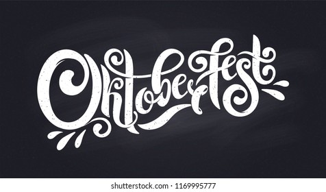 Oktoberfest handwritten lettering header. Design template event celebration. Oktoberfest typography title vector design for greeting cards and poster. Beer Bavarian Festival banner. Chalk logotype.