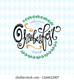 Oktoberfest handwritten lettering logotype. Oktoberfest typography vector design for greeting cards, logo, card, postcard and poster. Bavarian Beer Festival banner. Design template celebration.