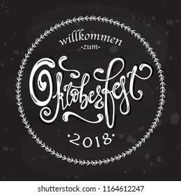 Oktoberfest handwritten lettering logotype. Oktoberfest typography vector design for greeting cards, logo, card, postcard and poster. Bavarian Beer Festival banner. Design template celebration.