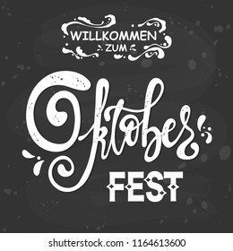 Oktoberfest handwritten lettering logotype. Oktoberfest typography vector design for greeting cards, logo, card, postcard and poster. Bavarian Beer Festival banner. Design template celebration.