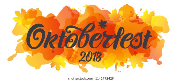 Oktoberfest handwritten lettering. Oktoberfest typography vector design for greeting cards and poster. Beer Festival vector banner. Design template celebration. Vector illustration.