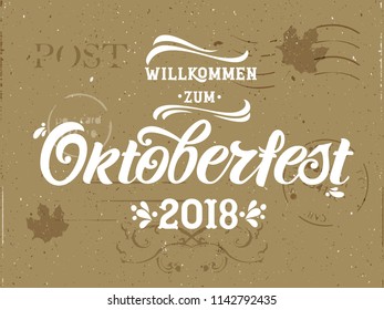 Oktoberfest handwritten lettering. Oktoberfest typography vector design for greeting cards and poster. Beer Festival vector banner. Design template celebration. Vector illustration.