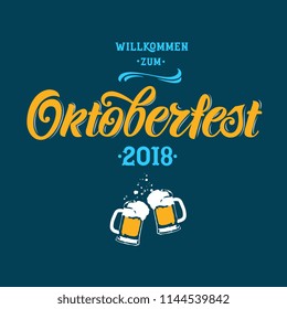 Oktoberfest handwritten lettering. Oktoberfest typography vector design for greeting cards and poster. Beer Festival vector banner. Design template celebration. Vector illustration.