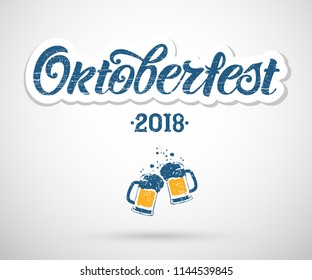 Oktoberfest handwritten lettering. Oktoberfest typography vector design for greeting cards and poster. Beer Festival vector banner. Design template celebration. Vector illustration.