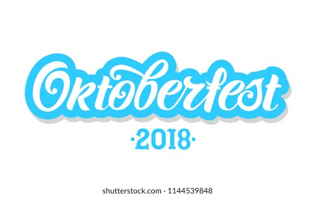 Oktoberfest handwritten lettering. Oktoberfest typography vector design for greeting cards and poster. Beer Festival vector banner. Design template celebration. Vector illustration.