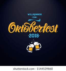 Oktoberfest handwritten lettering. Oktoberfest typography vector design for greeting cards and poster. Beer Festival vector banner. Design template celebration. Vector illustration.