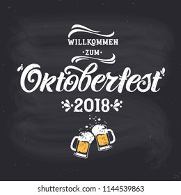 Oktoberfest handwritten lettering. Oktoberfest typography vector design for greeting cards and poster. Beer Festival vector banner. Design template celebration. Vector illustration.