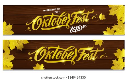 Oktoberfest handwritten lettering. Oktoberfest typography vector design for greeting cards and poster. German translation: Welcome to Octoberfest 2018. Vector illustration.