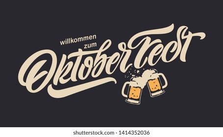 Oktoberfest handwritten lettering. Oktoberfest typography vector design for greeting cards and poster. Beer Festival vector banner. Design template celebration. Vector illustration.