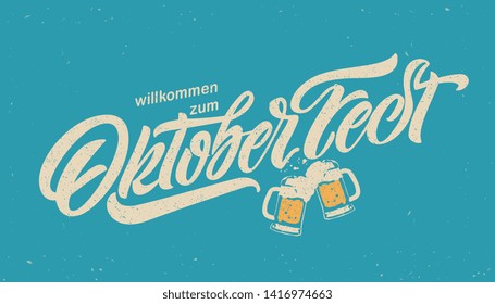 Oktoberfest handwritten lettering. Oktoberfest typography vector design for greeting cards and poster. Beer Festival vector banner. Design template celebration. Vector illustration.