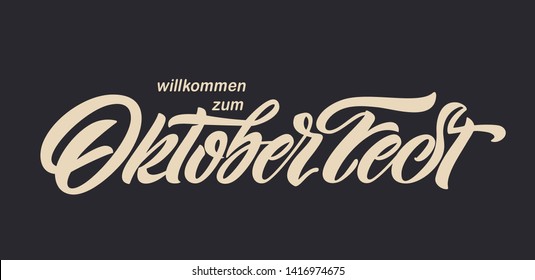 Oktoberfest handwritten lettering. Oktoberfest typography vector design for greeting cards and poster. Beer Festival vector banner. Design template celebration. Vector illustration.