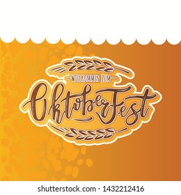 Oktoberfest handwritten lettering. Oktoberfest typography vector design for greeting cards and poster. Beer Festival vector banner. Design template celebration. Vector illustration.