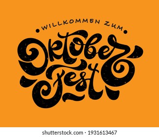 Oktoberfest handwritten lettering.  Vector illustration. Typography design for greeting cards , poster, Beer Festival banner. 