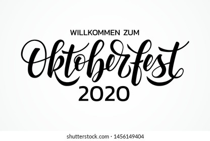 Oktoberfest handwritten script lettering. Modern calligraphy written by brush pen. Inscription in German: welcome to Octoberfest. Vector illustration isolated on white background