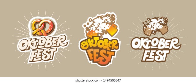 Oktoberfest handwritten sign, logo, emblem set. Oktoberfest typography vector design for greeting cards and poster. Beer Festival vector banner. Design template celebration. 