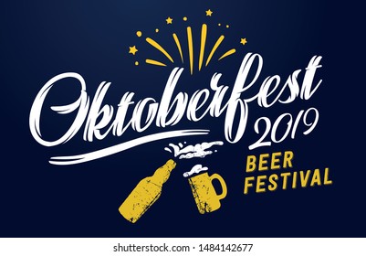 Oktoberfest handwritten typography header for greeting cards, poster and beer coaster. The beer festival celebrated in October in Germany. October folk festivities in the state of Bavaria.