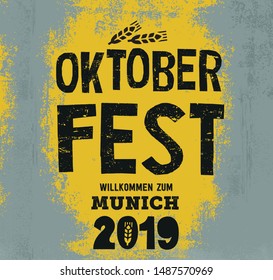 Oktoberfest handwritten typography header for greeting cards, poster and beer coaster. The beer festival celebrated in Germany. Folk festivities in Bavaria. Willkommen zum means welcome.