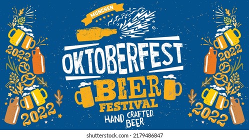 Oktoberfest handwritten typography header for greeting cards, poster and beer coaster. The beer festival celebrated in October in Germany. October folk festivities in the state of Bavaria.