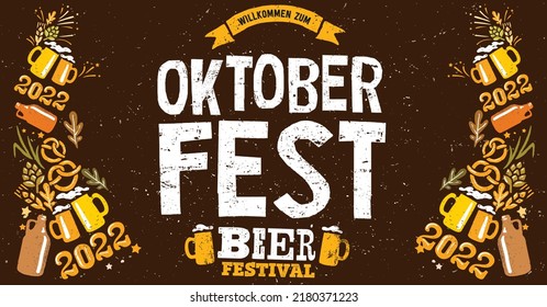 Oktoberfest handwritten typography header for greeting cards, poster and beer coaster. The beer festival celebrated in October in Germany. October folk festivities in the state of Bavaria.