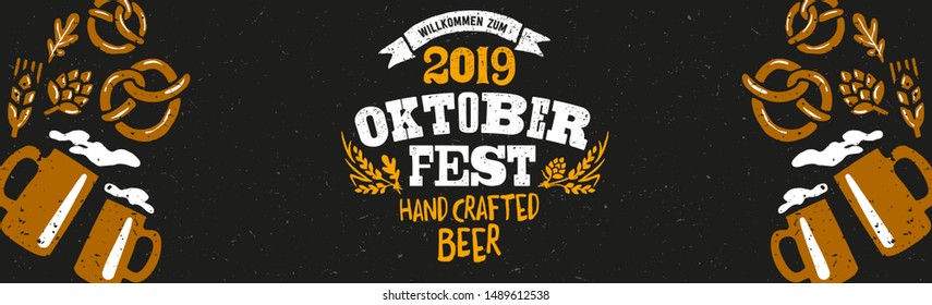 Oktoberfest handwritten typography header for signboard, greeting, invitation poster and card. Beer festival celebrated in October in Germany. Big folk festivities in Bavaria.