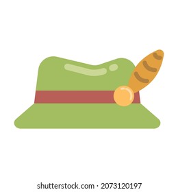 Oktoberfest hat with feather vector illustration in cartoon style. Flat icon design for mobile app and web sites. 