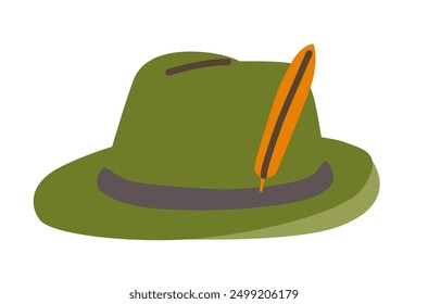 Oktoberfest Hat Illustration. Bavarian headwear with Feather icon. Vector flat illustration. 