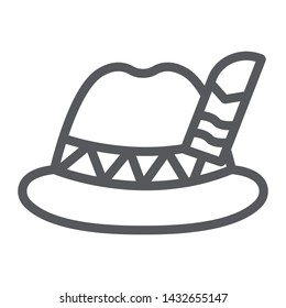 Oktoberfest hat line icon, bavarian and cap, bavaria hat sign, vector graphics, a linear pattern on a white background, eps 10.