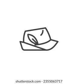 Oktoberfest hat line icon. linear style sign for mobile concept and web design. Bavarian hat with feather outline vector icon. Symbol, logo illustration. Vector graphics