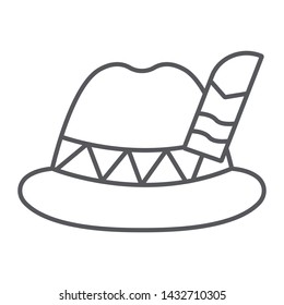 Oktoberfest hat thin line icon, bavarian and cap, bavaria hat sign, vector graphics, a linear pattern on a white background, eps 10.