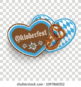 Oktoberfest with hearts and pretzels design on the checked background. Eps 10 vector file.