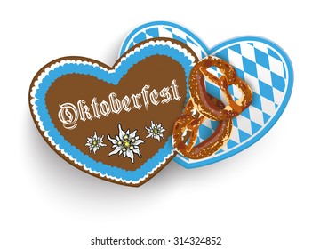 Oktoberfest with hearts and pretzels design on the white background. Eps 10 vector file.