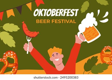 Oktoberfest horizontal banner. Beer festival.Vector background in flat style