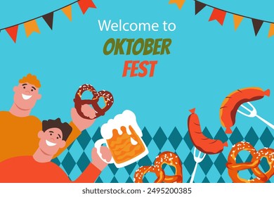 Oktoberfest horizontal banner. Beer festival.Vector background in flat style