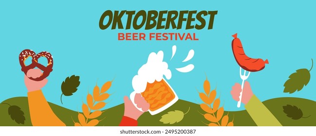 Oktoberfest horizontal banner. Beer festival.Vector background in flat style