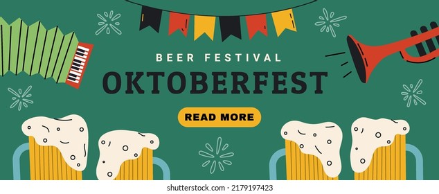 Oktoberfest Horizontal Banner Vector Flat Design