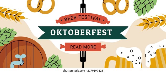 Oktoberfest Horizontal Banner Vector Flat Design