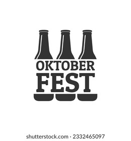 Oktoberfest icon, logo or label with beer bottles. German fest emblem or badge. Vector illustration. 