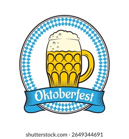 Ícone, logotipo ou rótulo do Oktoberfest. Modelo de design de celebração de festival de cerveja. Emblema do festival de outubro, crachá. Alemão tradicional, festival de cerveja bávaro. Ilustração vetorial.
