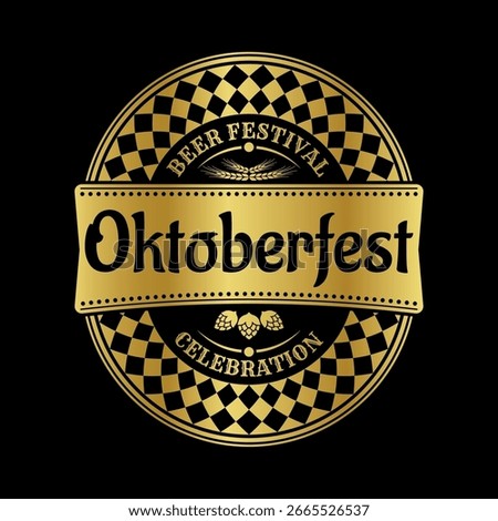 Oktoberfest icon, logo or label. Beer festival celebration design template. October fest golden emblem, badge. Traditional German, Bavarian beer festival. Vector illustration.