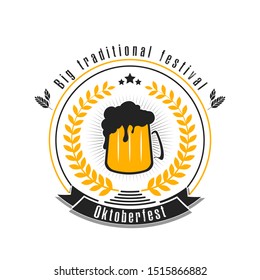 Oktoberfest icon. Pattern for design logo, emblem, label, banner. Oktoberfest design template on isolated background. Vintage style. Vector illustration