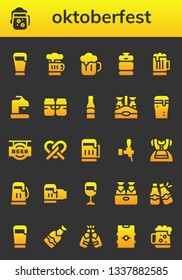 oktoberfest icon set. 26 filled oktoberfest icons.  Simple modern icons about  - Beer, Beer keg, Beer bottle, Pretzel, Dirndl, Beers, Dark